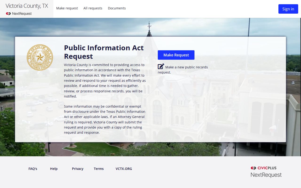 Victoria County warrant records current electronic public information request portal
