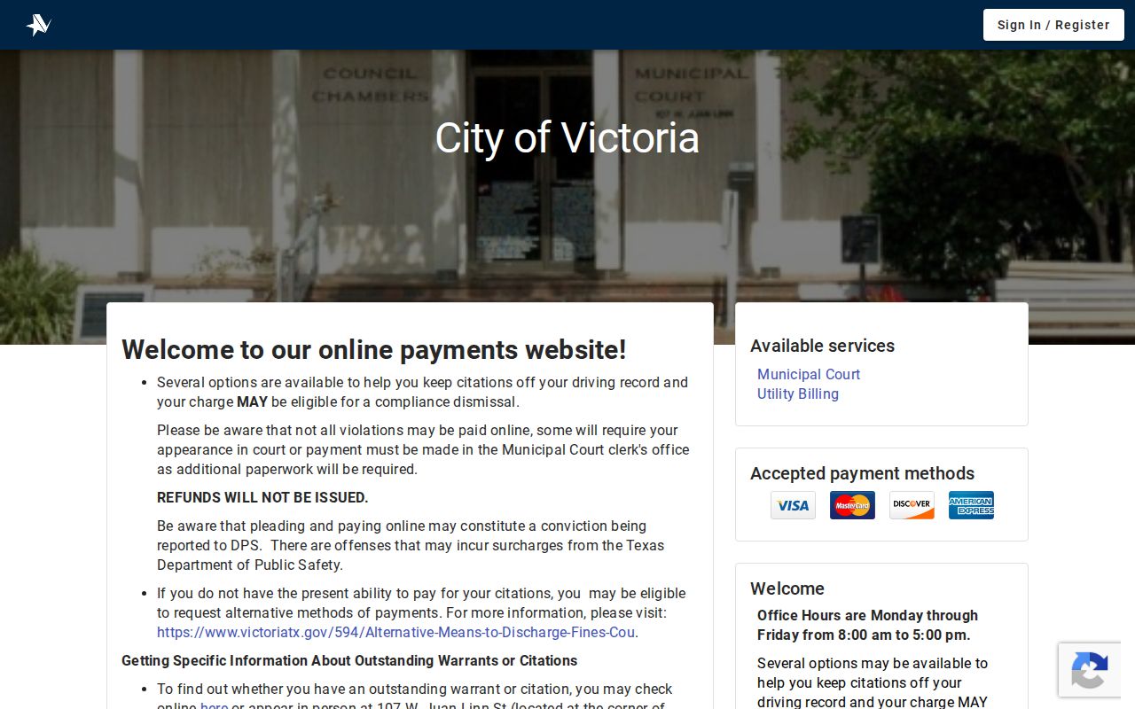 Victoria County traffic warrant reference to the municipal portal search and payment notices