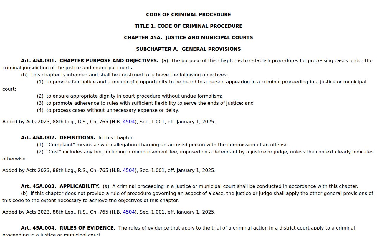 Victoria County bench warrant and FTA process reference under Texas Chapter 45A