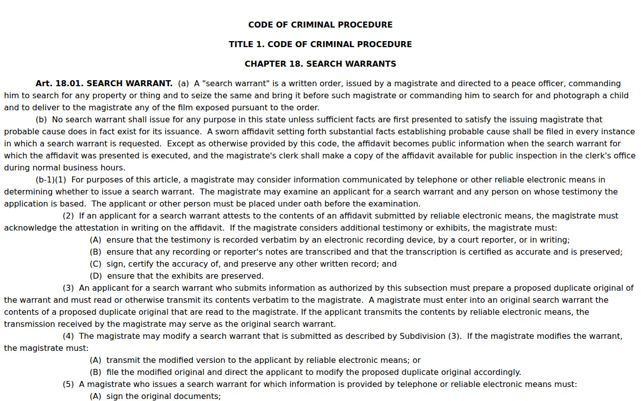Victoria County arrest warrant access context beside the separate Texas search-warrant process
