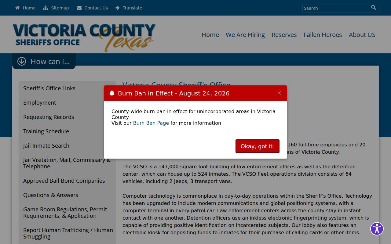 Victoria County warrant records Sheriff’s Office and detention center building