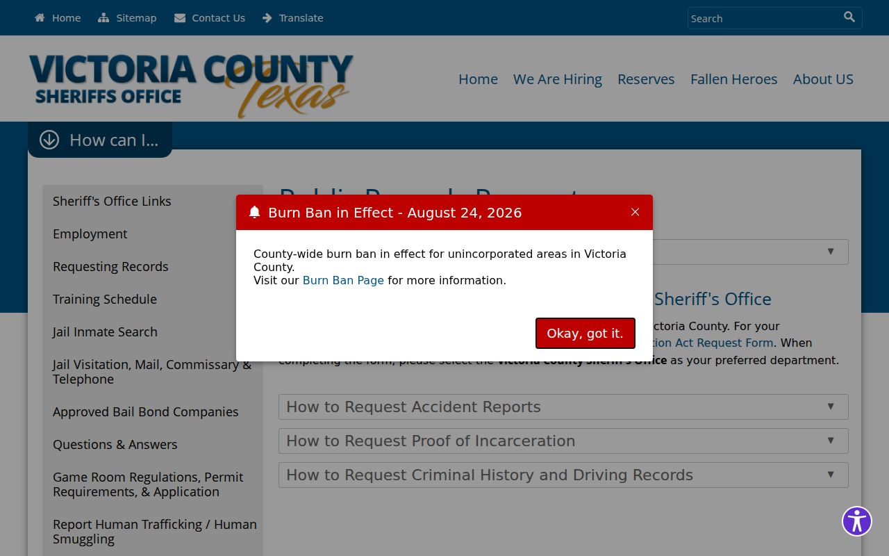 Victoria County warrant records written request and redaction instructions